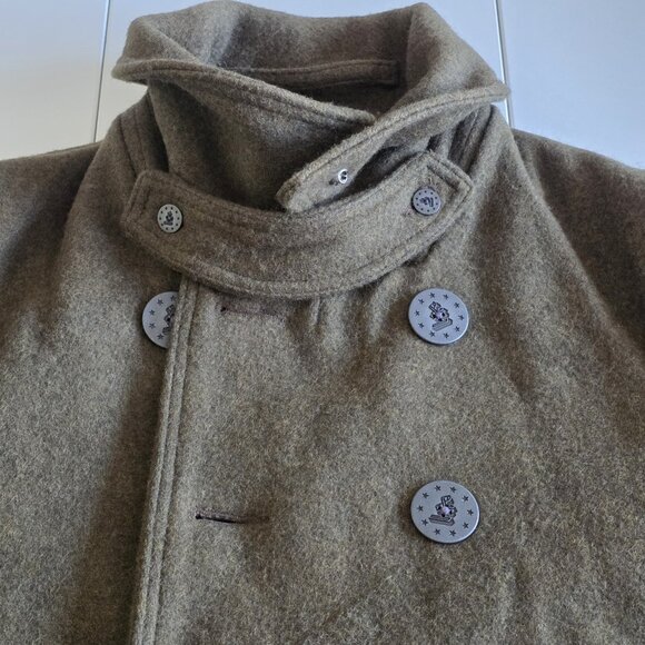 & Sons Heavy Wool Blend Peacoat Mens M Military Green Elbow Patches Storm Collar - Picture 14 of 16